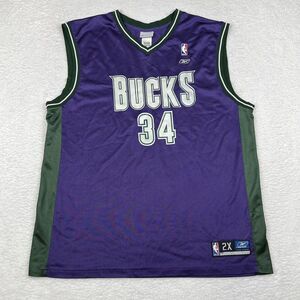 Vintage‎ Reebok Jersey Mens 2XL Purple Bucks Ray Allen #34 Sleeveless Basketball